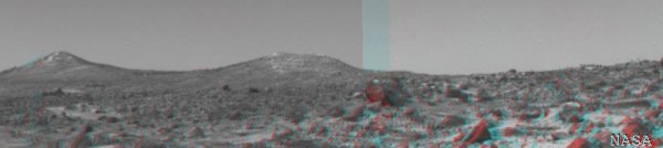 3D panoramic view of distant Martian mouontians, same as above sunset, during the day.